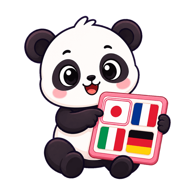 Pandy eligiendo entre cuatro banderas en una tarjeta