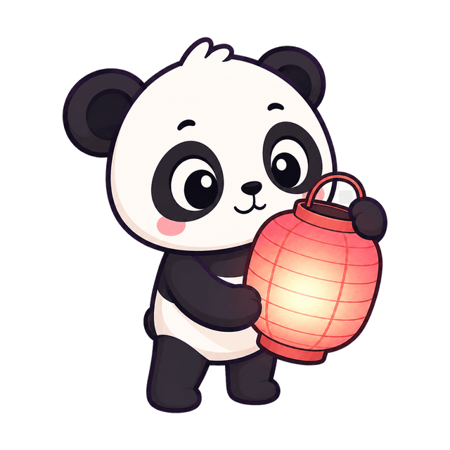 Pandy sosteniendo un farolillo de papel