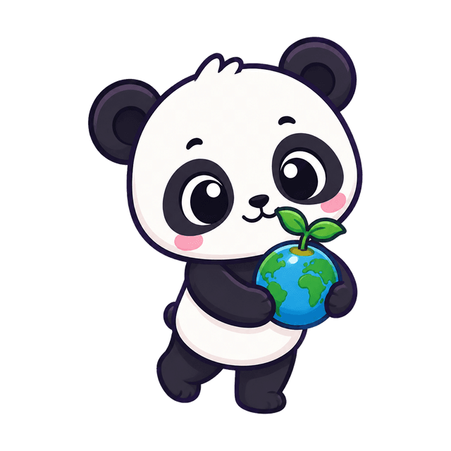 Pandy sosteniendo un pequeño planeta con un brote