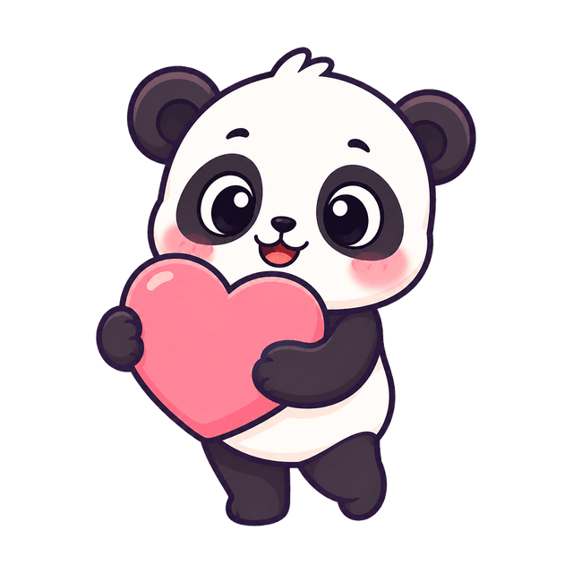 Pandy abrazando un corazón