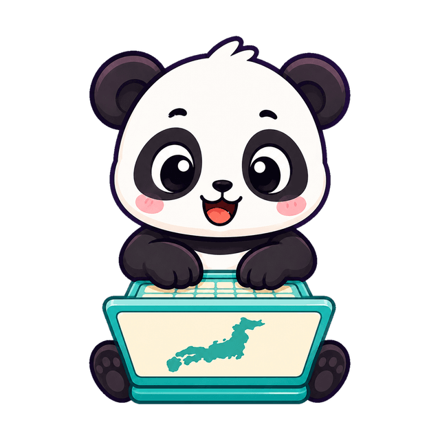 Pandy escribiendo en un portátil con la silueta de un país en pantalla